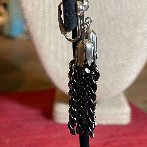 Vintage Sarah Coventry Art Deco Style Chain Tassel Clip On Earrings Silver Tone - Picture 6 of 8